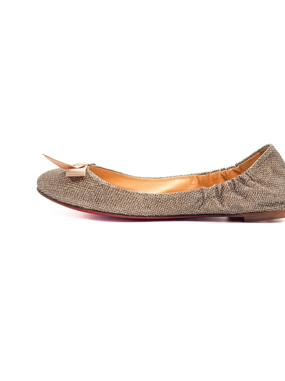 Christian Louboutin Gloriana Glittered Gold Fabric Ballet Bow Flats EU 37.5
